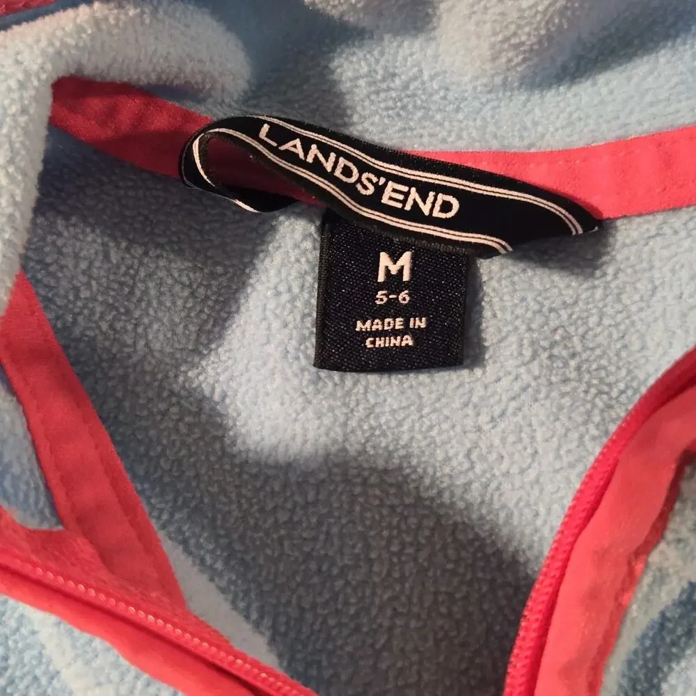 Lands End‎ LittleKids Size 5-6 Blue Pink Lightweight Fleece Quarter Zip Pullover